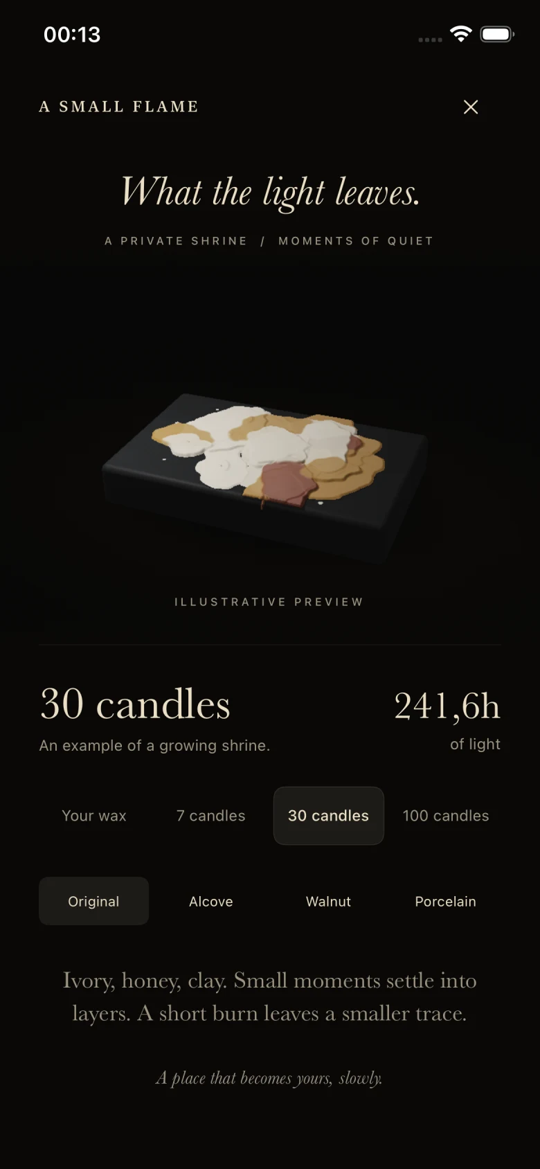 The prototype shrine showing an example of wax from earlier candles